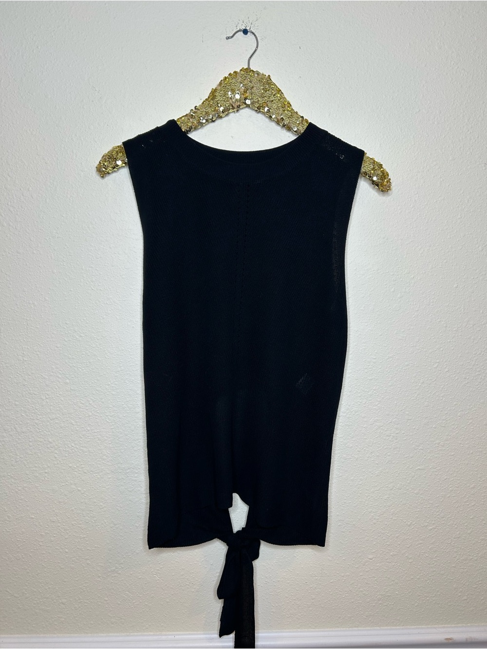 Sleeveless Black Knit Tie Back Women's Top L - Picture 7 of 7
